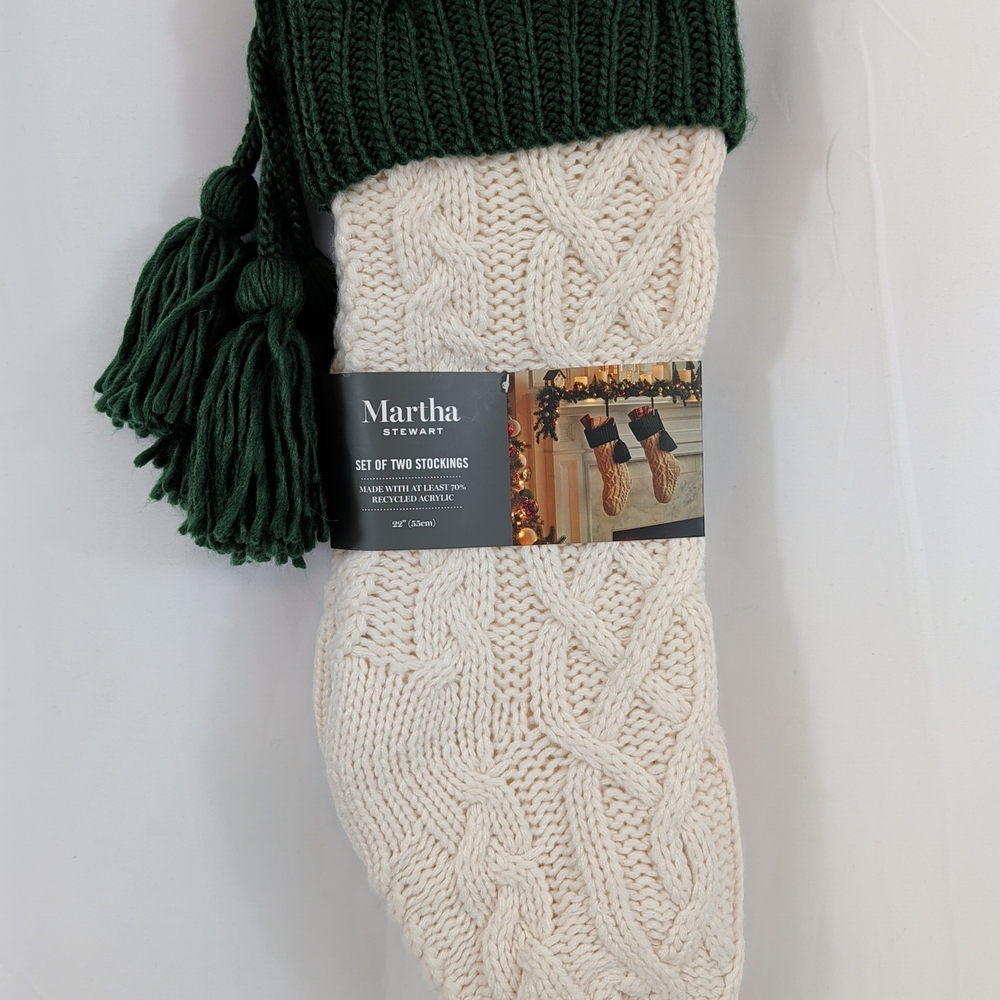 Martha Stewart Cream and Green Knit Stockings